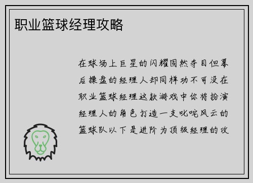 职业篮球经理攻略